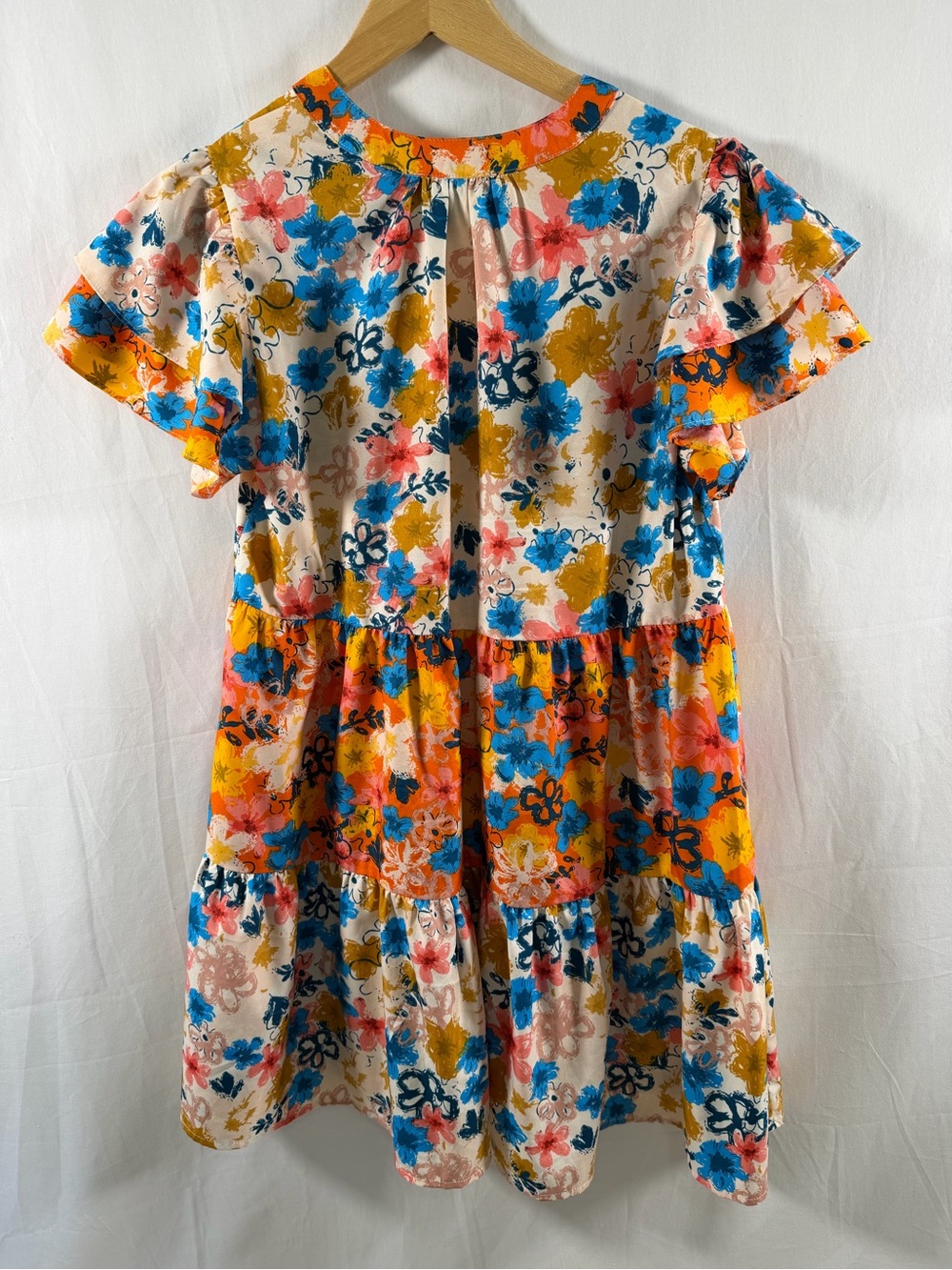 V-Neck Yellow Floral Tiered Mini Dress - Picture 3 of 3